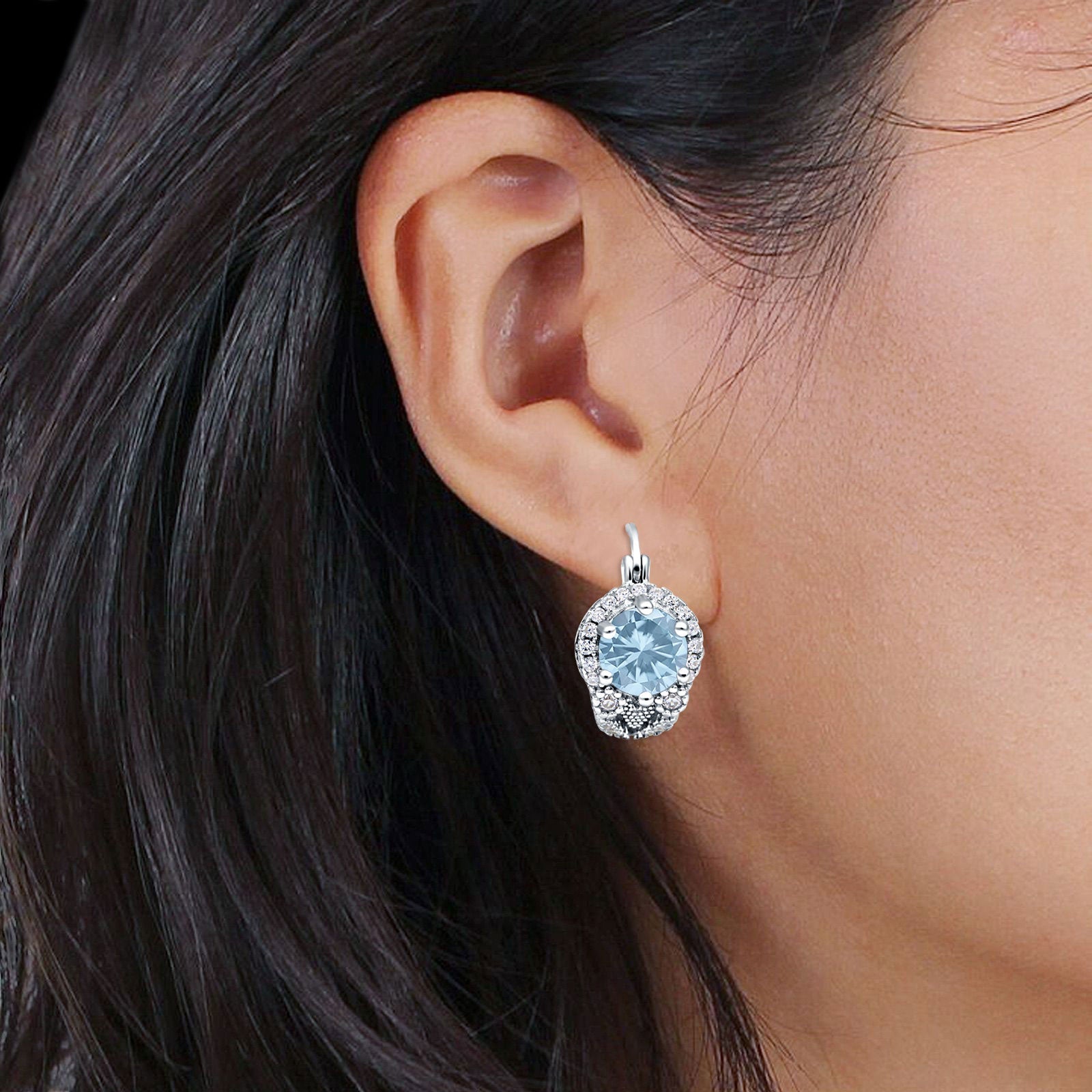 Halo Round Huggie Hoop Earrings Cubic Zirconia 925 Sterling Silver