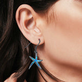 Drop Dangle Star Earrings Created Opal 925 Sterling Silver (22mm)