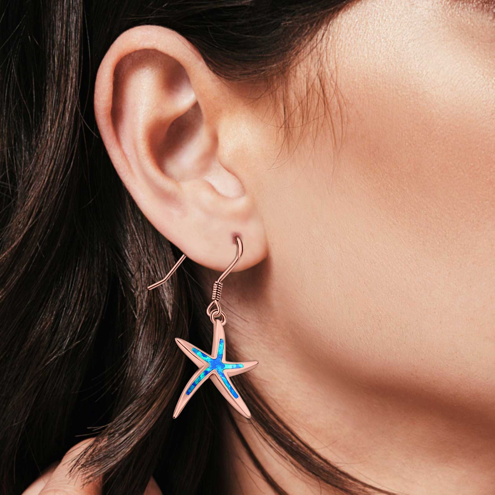 Drop Dangle Star Earrings Created Opal 925 Sterling Silver (22mm)