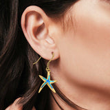 Drop Dangle Star Earrings Created Opal 925 Sterling Silver (22mm)