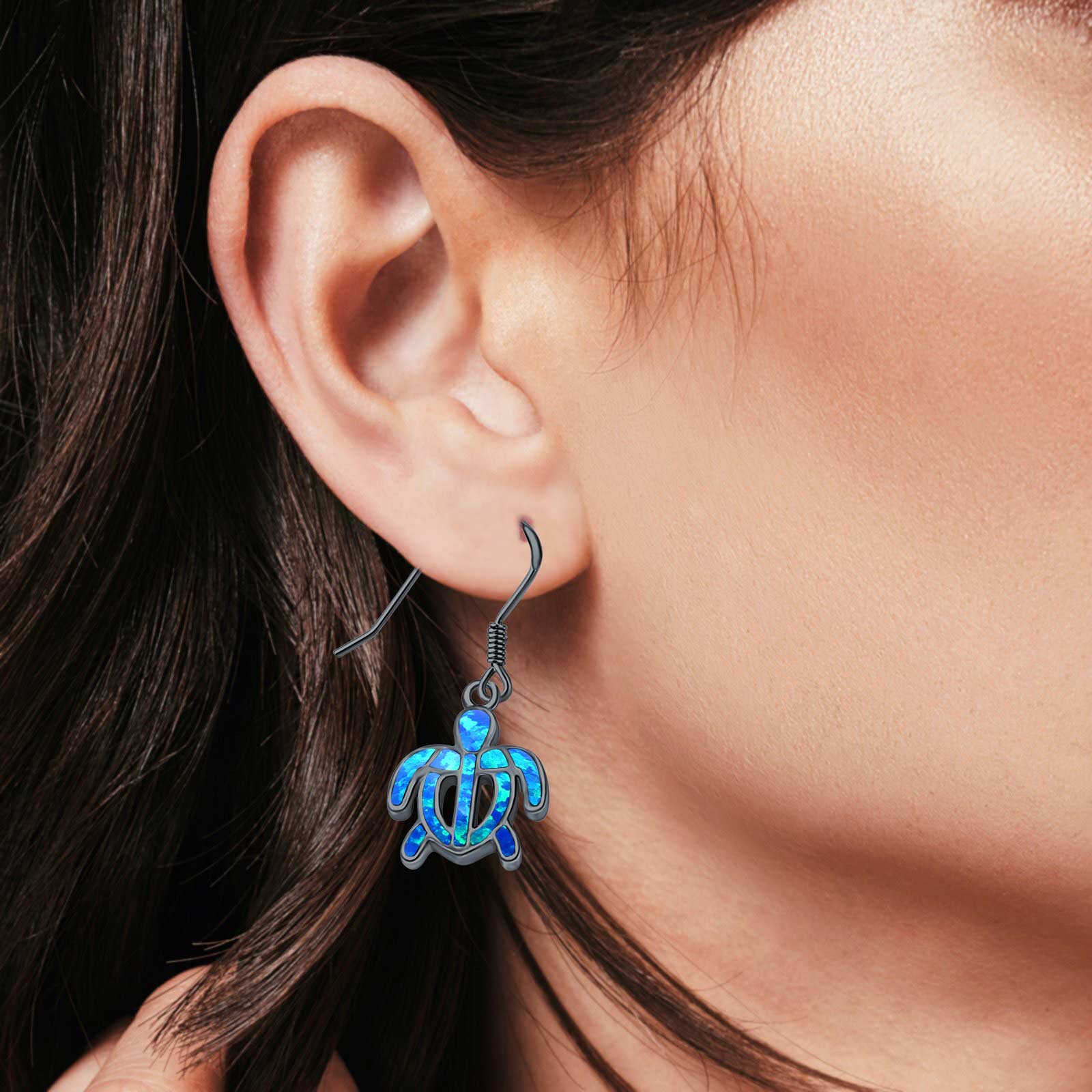 Drop Dangle Turtle Earrings Lab Created Opal 925 Sterling Silver(18mm)