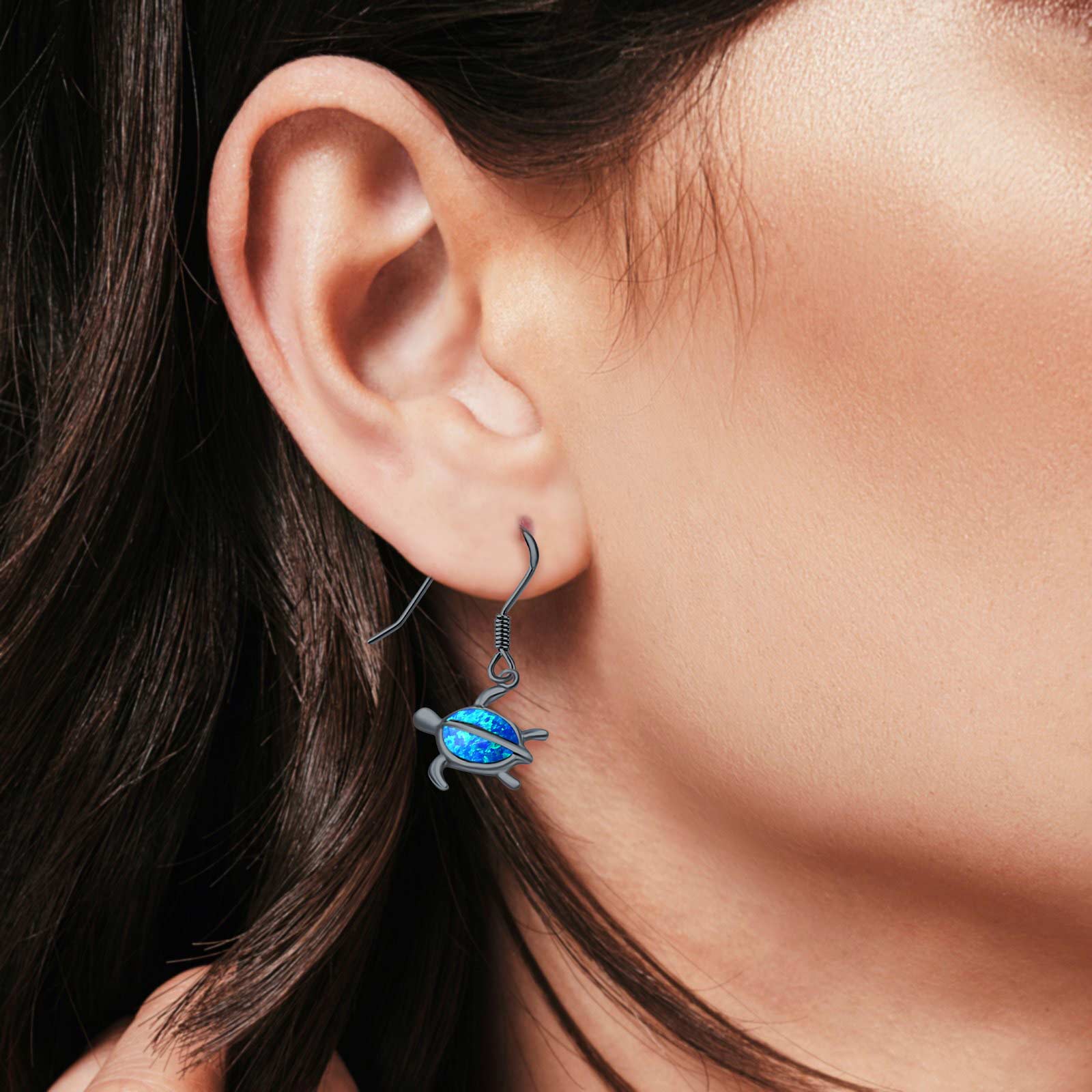 Drop Dangle Turtle Earrings Created Opal 925 Sterling Silver (11mm)