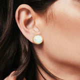 Half Ball Round Stud Earrings Lab Created Opal 925 Sterling Silver (12mm)