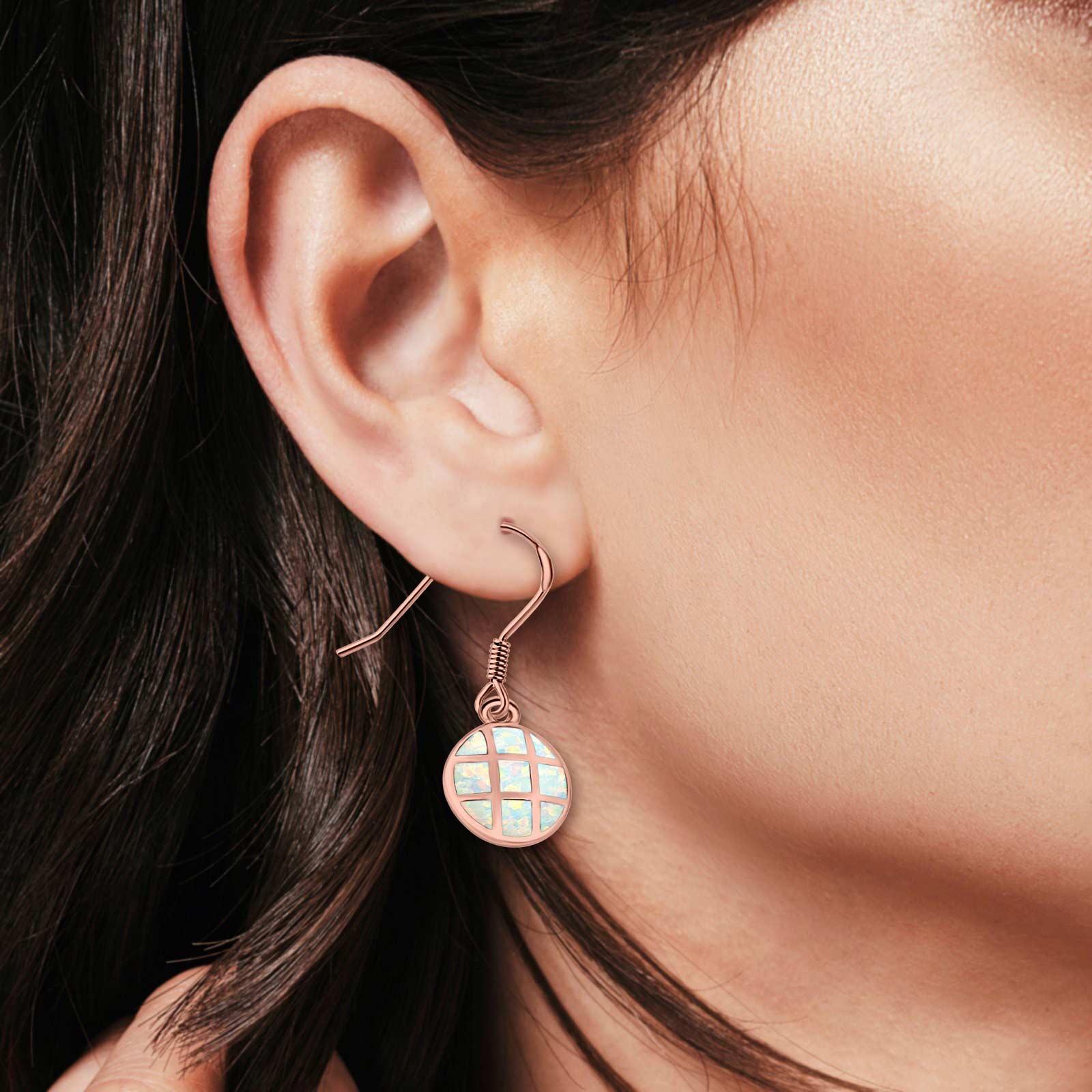 Drop Dangle Round Earrings Created Opal 925 Sterling Silver(15mm)