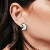 Moon Stud Earrings Lab Created Opal 925 Sterling Silver (14mm)