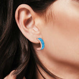 Half Hoop Stud Earrings Lab Created Opal 925 Sterling Silver (15mm)
