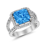 Halo Princess Shape Engagement Ring Simulated CZ 925 Sterling Silver