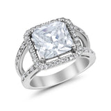 Halo Princess Shape Engagement Ring Simulated CZ 925 Sterling Silver