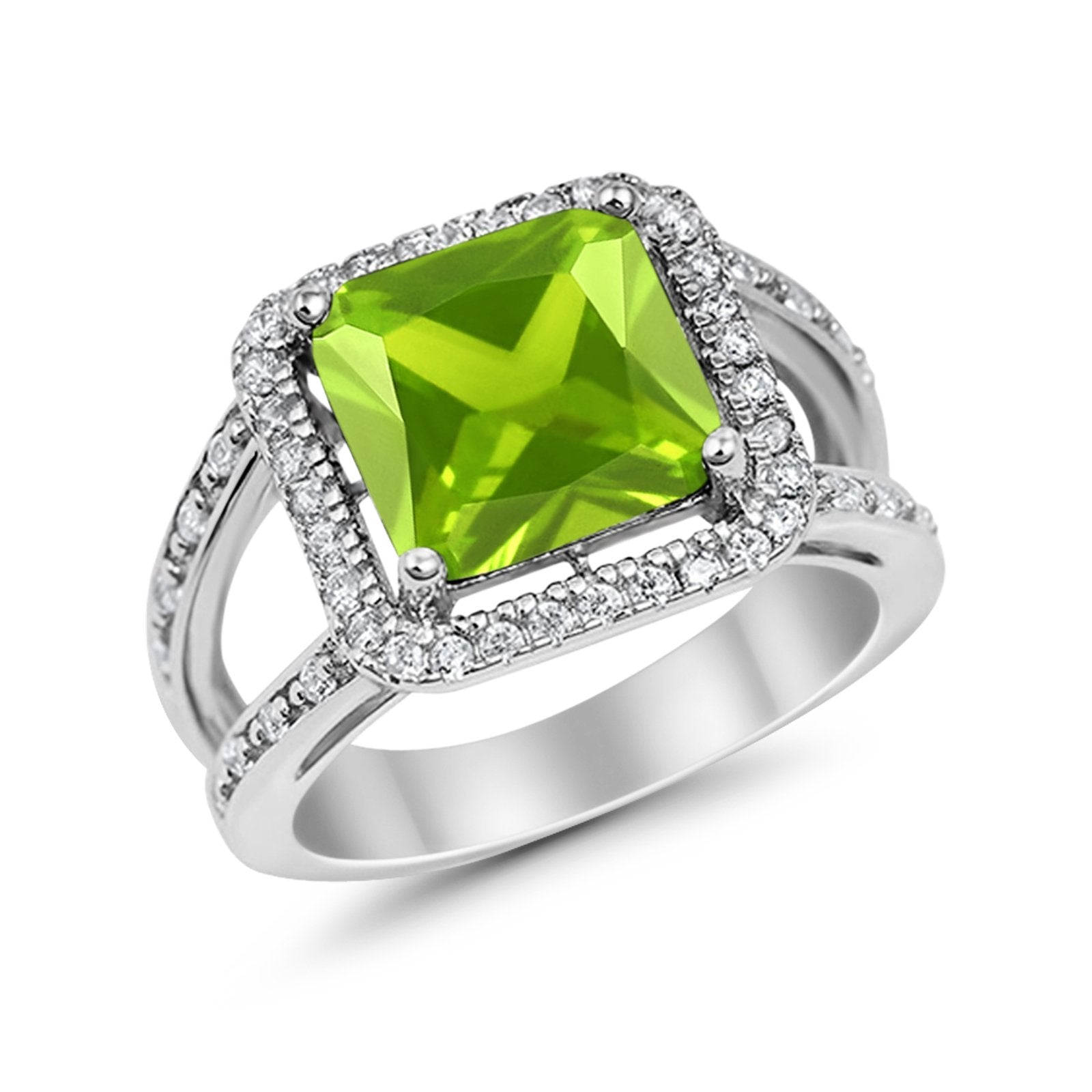 Halo Princess Shape Engagement Ring Simulated CZ 925 Sterling Silver
