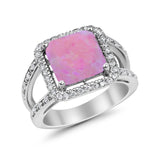 Halo Princess Shape Engagement Ring Simulated CZ 925 Sterling Silver