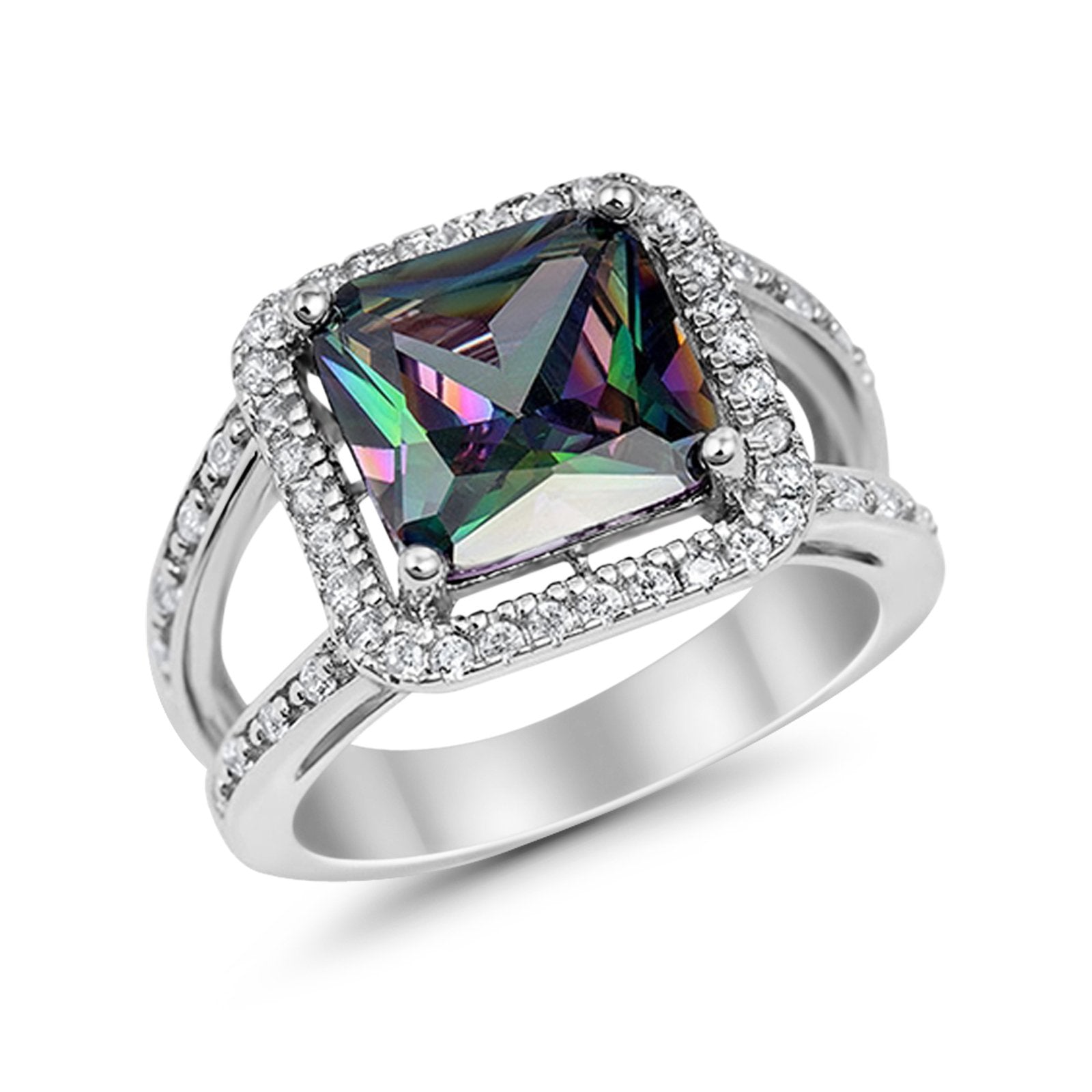 Halo Princess Shape Engagement Ring Simulated CZ 925 Sterling Silver