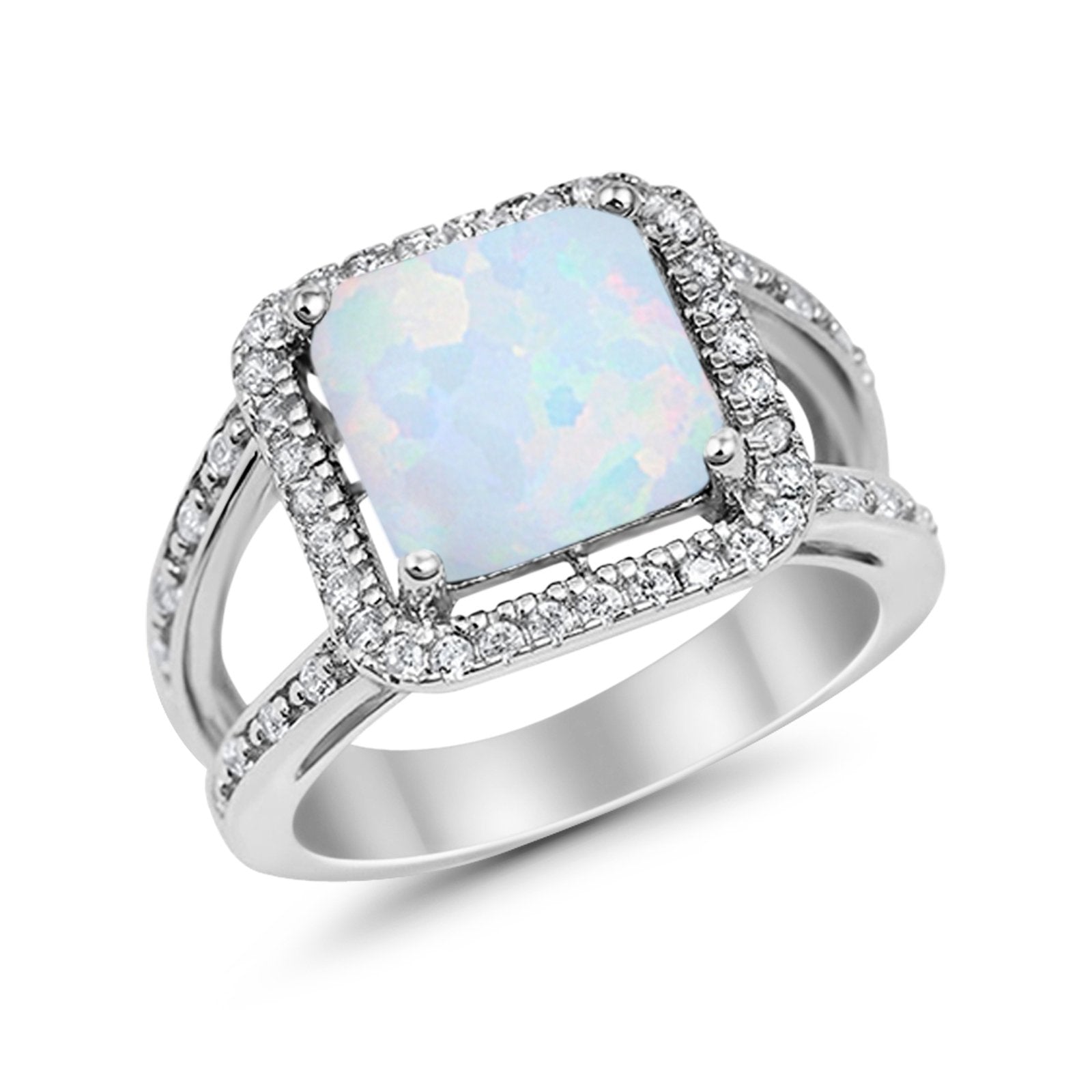 Halo Princess Shape Engagement Ring Simulated CZ 925 Sterling Silver