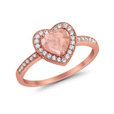 Halo Dazzling Heart Promise Ring Round Simulated CZ 925 Sterling Silver