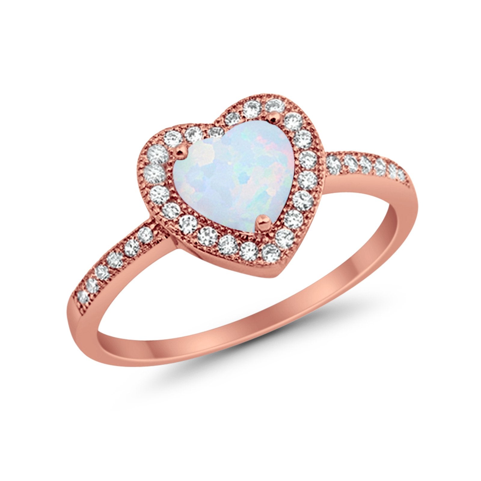 Halo Dazzling Heart Promise Ring Round Simulated CZ 925 Sterling Silver