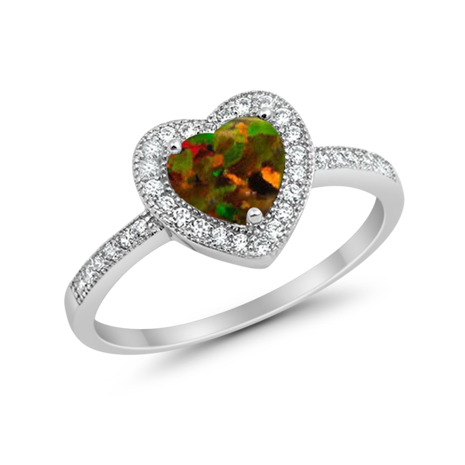 Halo Dazzling Heart Promise Ring Round Simulated CZ 925 Sterling Silver