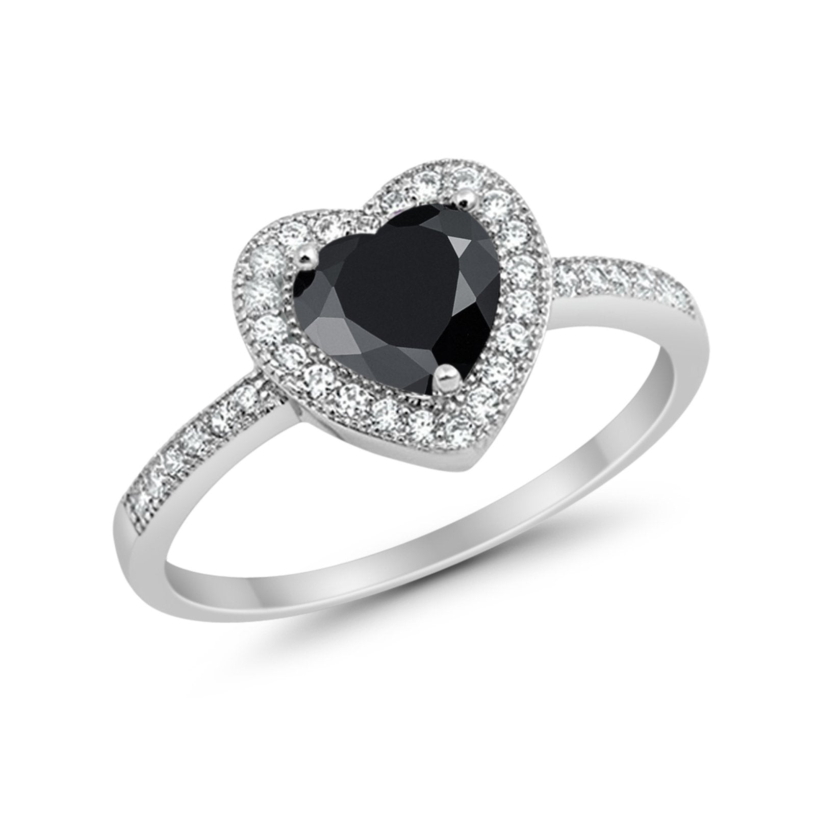 Halo Dazzling Heart Promise Ring Round Simulated CZ 925 Sterling Silver