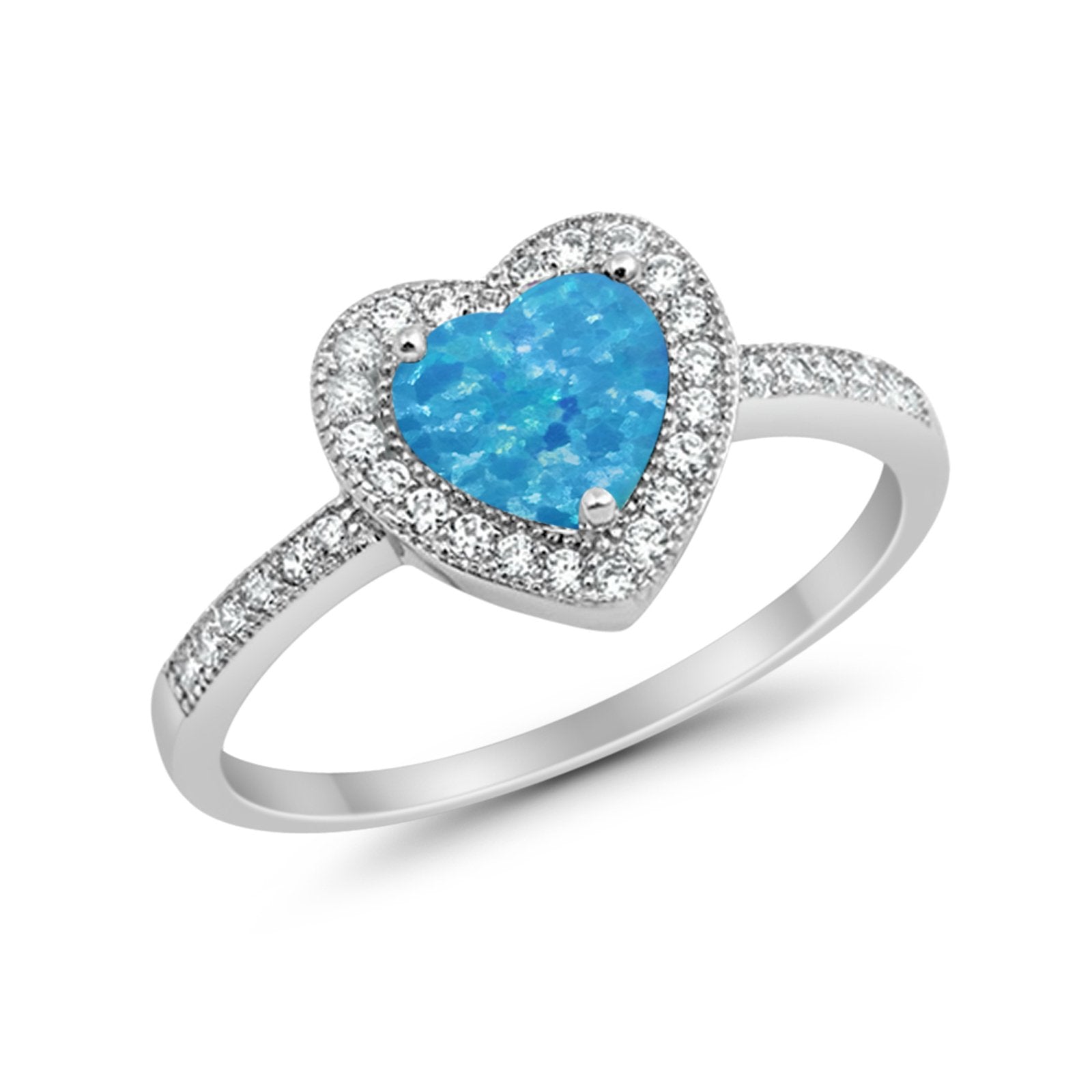 Halo Dazzling Heart Promise Ring Round Simulated CZ 925 Sterling Silver