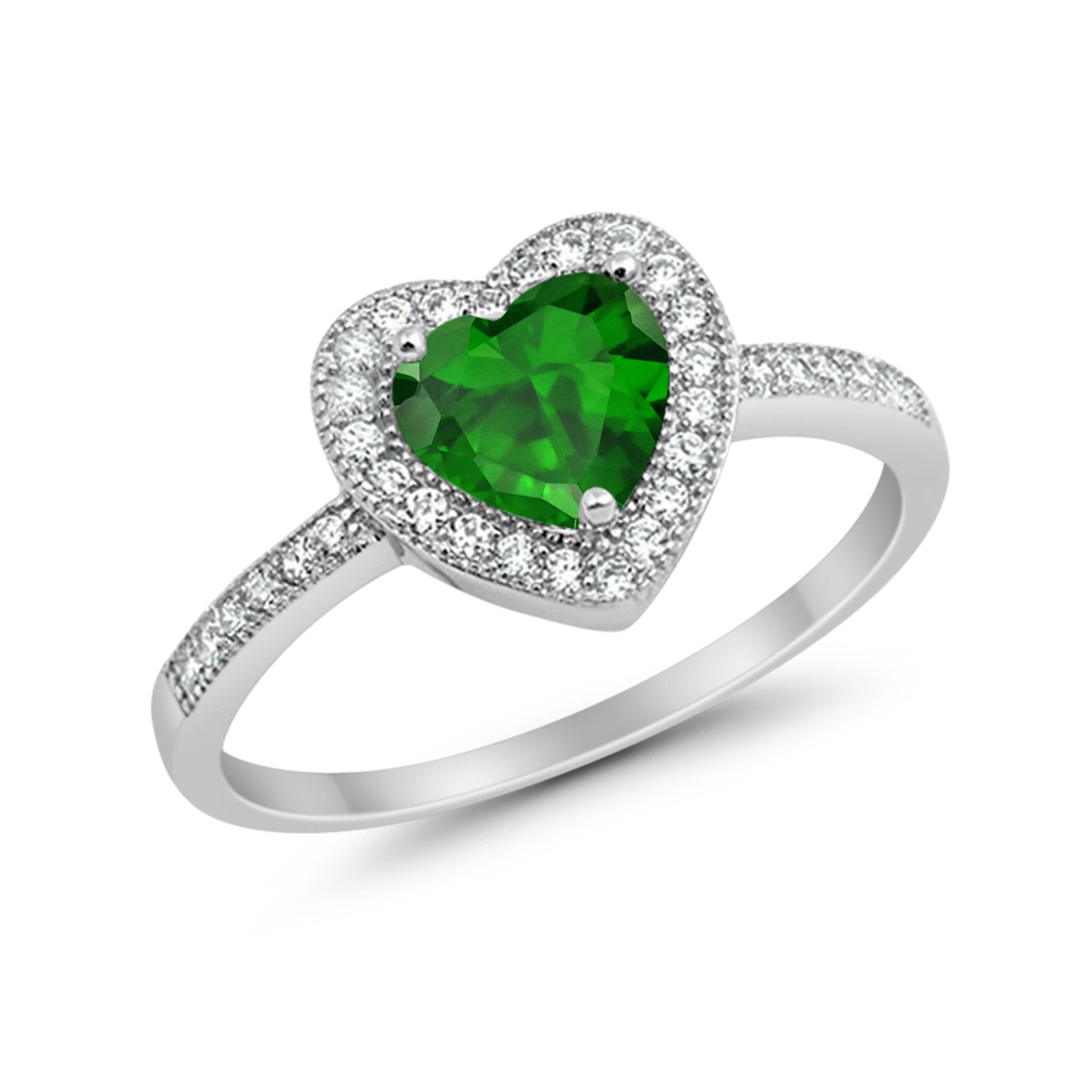 Halo Dazzling Heart Promise Ring Round Simulated CZ 925 Sterling Silver