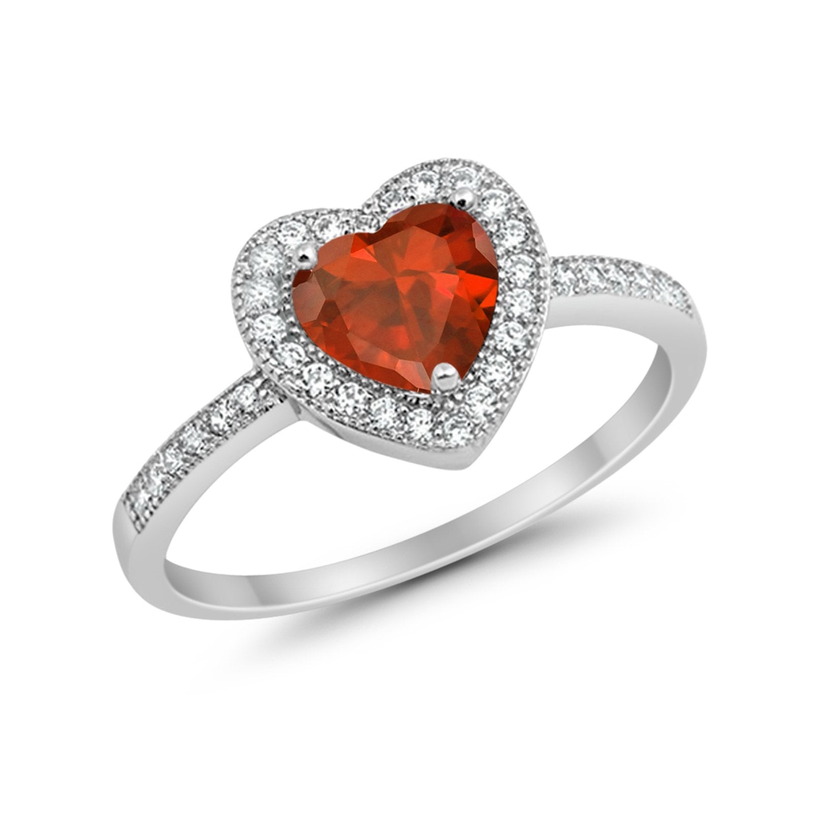 Halo Dazzling Heart Promise Ring Round Simulated CZ 925 Sterling Silver