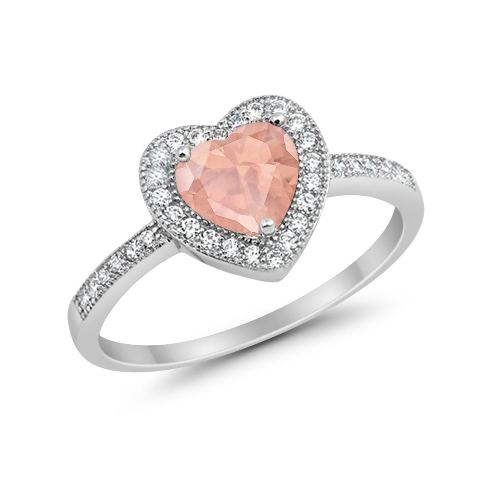 Halo Dazzling Heart Promise Ring Round Simulated CZ 925 Sterling Silver