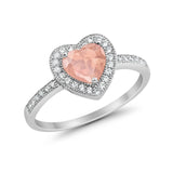 Halo Dazzling Heart Promise Ring Round Simulated CZ 925 Sterling Silver