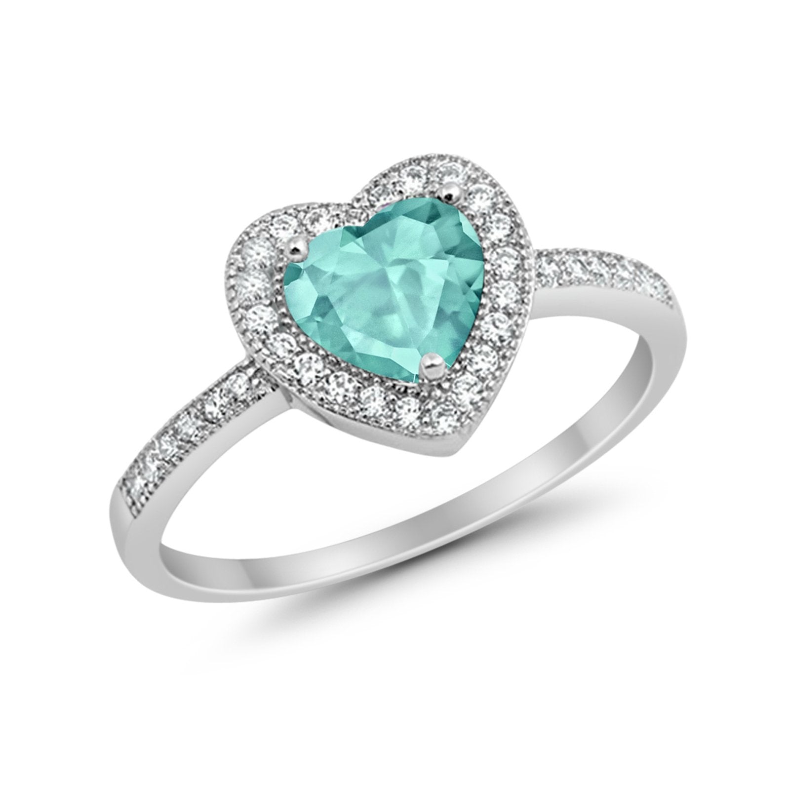 Halo Dazzling Heart Promise Ring Round Simulated CZ 925 Sterling Silver