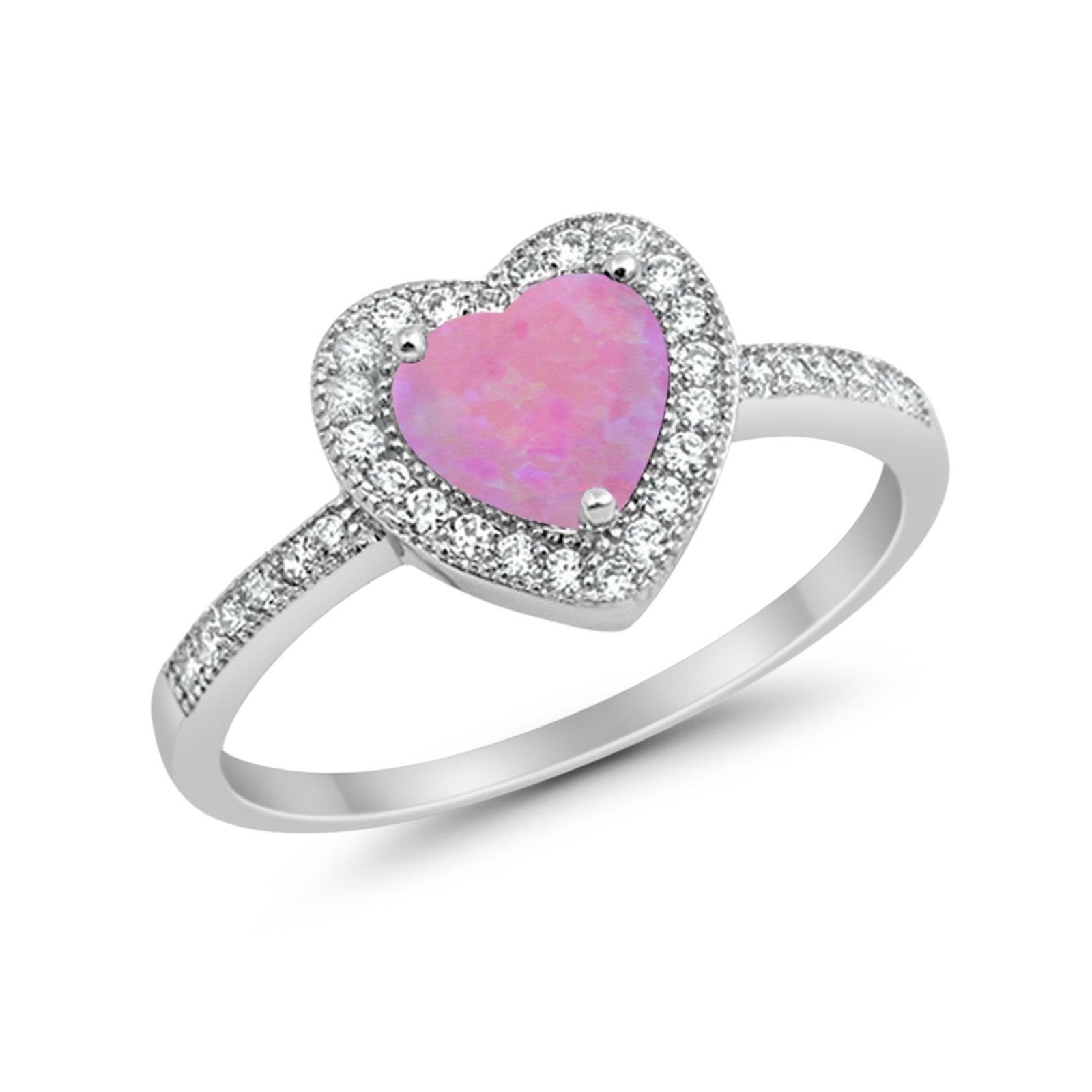 Halo Dazzling Heart Promise Ring Round Simulated CZ 925 Sterling Silver