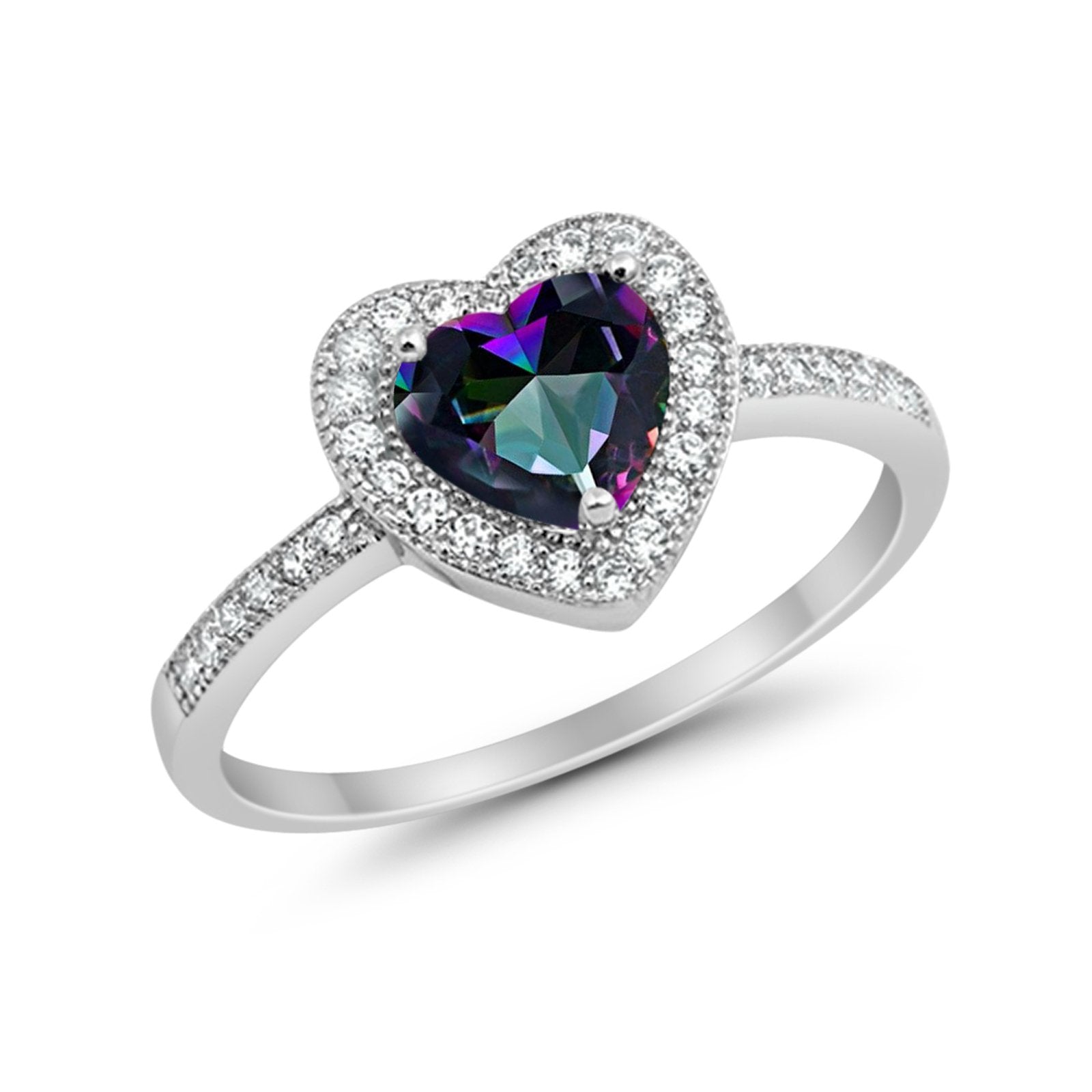 Halo Dazzling Heart Promise Ring Round Simulated CZ 925 Sterling Silver