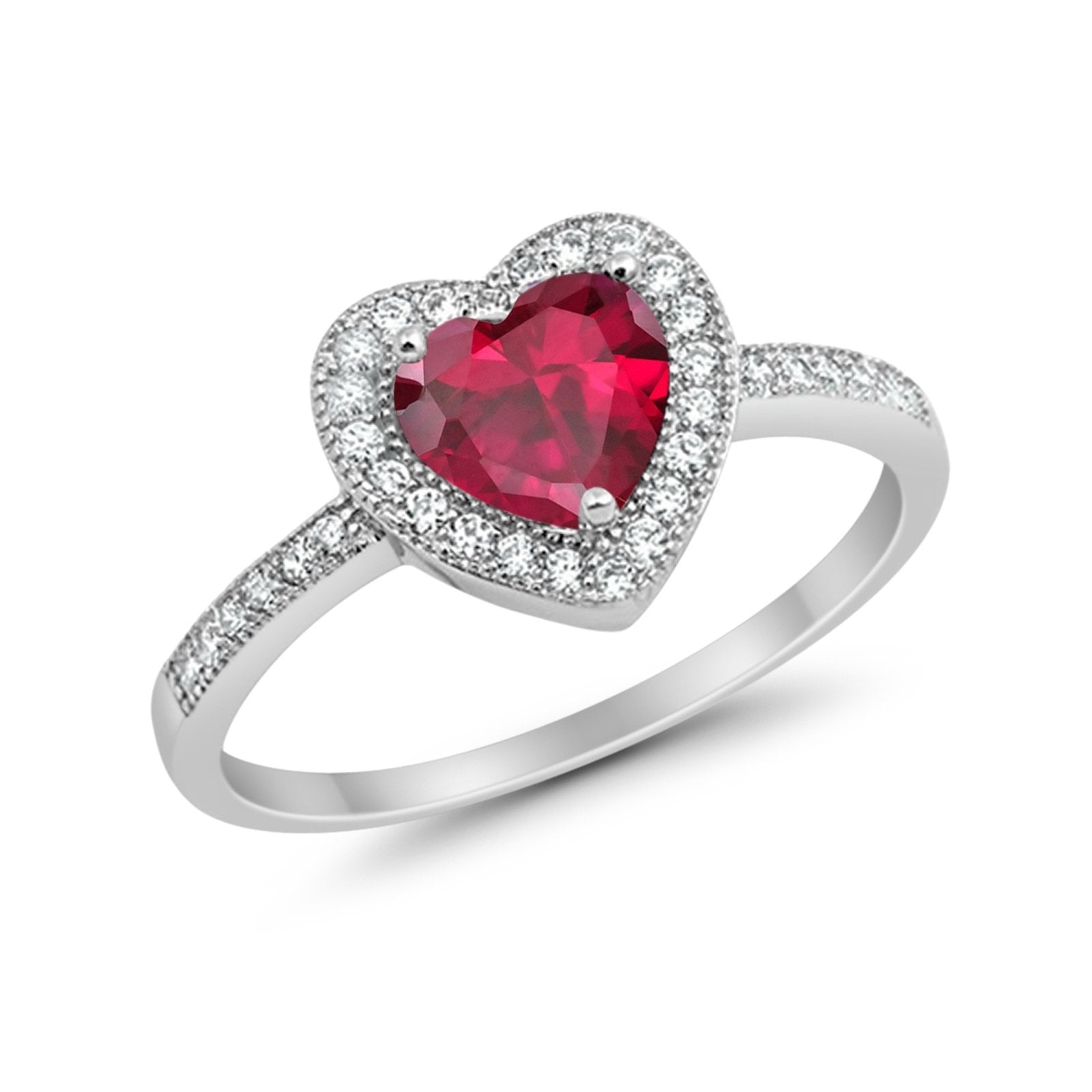 Halo Dazzling Heart Promise Ring Round Simulated CZ 925 Sterling Silver