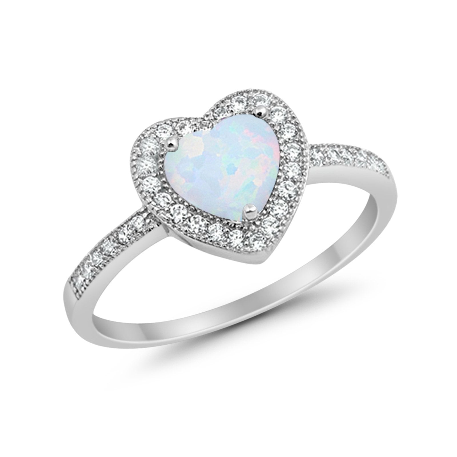 Halo Dazzling Heart Promise Ring Round Simulated CZ 925 Sterling Silver