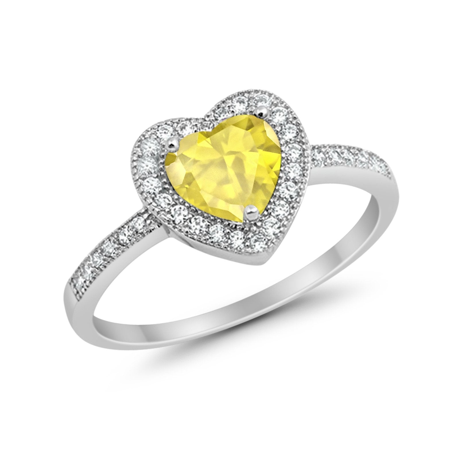Halo Dazzling Heart Promise Ring Round Simulated CZ 925 Sterling Silver