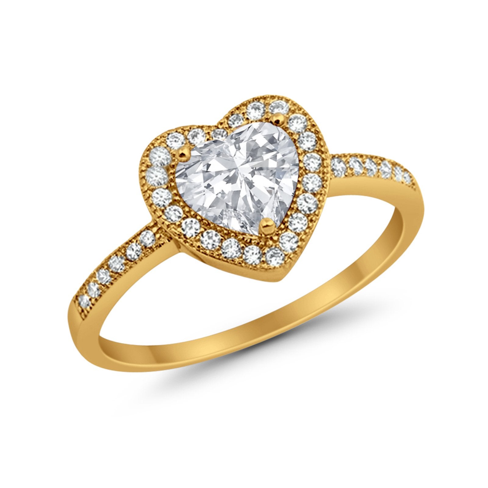 Halo Dazzling Heart Promise Ring Round Simulated CZ 925 Sterling Silver