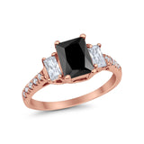 Emerald Cut Engagement Ring Round Simulated Cubic Zirconia 925 Sterling Silver