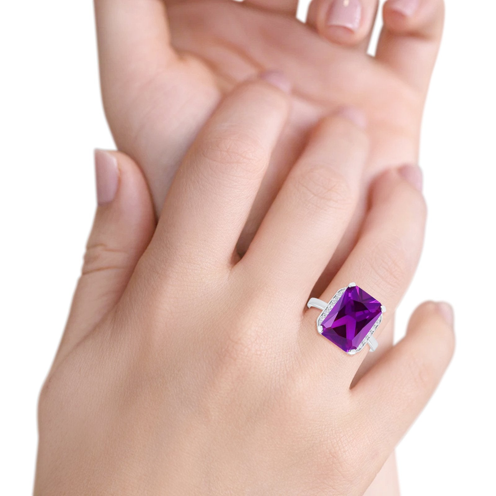 Engagement Ring Radiant Cut Simulated Cubic Zirconia 925 Sterling Silver
