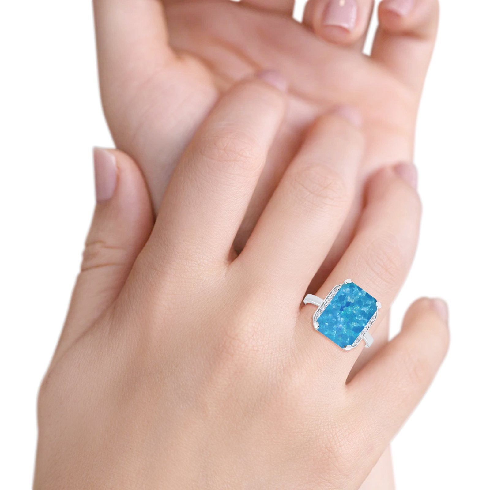 Engagement Ring Radiant Cut Simulated Cubic Zirconia 925 Sterling Silver