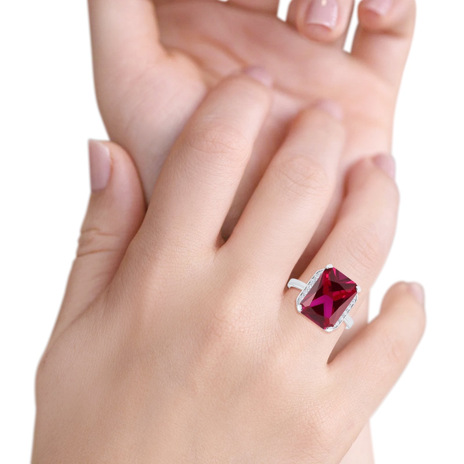 Engagement Ring Radiant Cut Simulated Cubic Zirconia 925 Sterling Silver