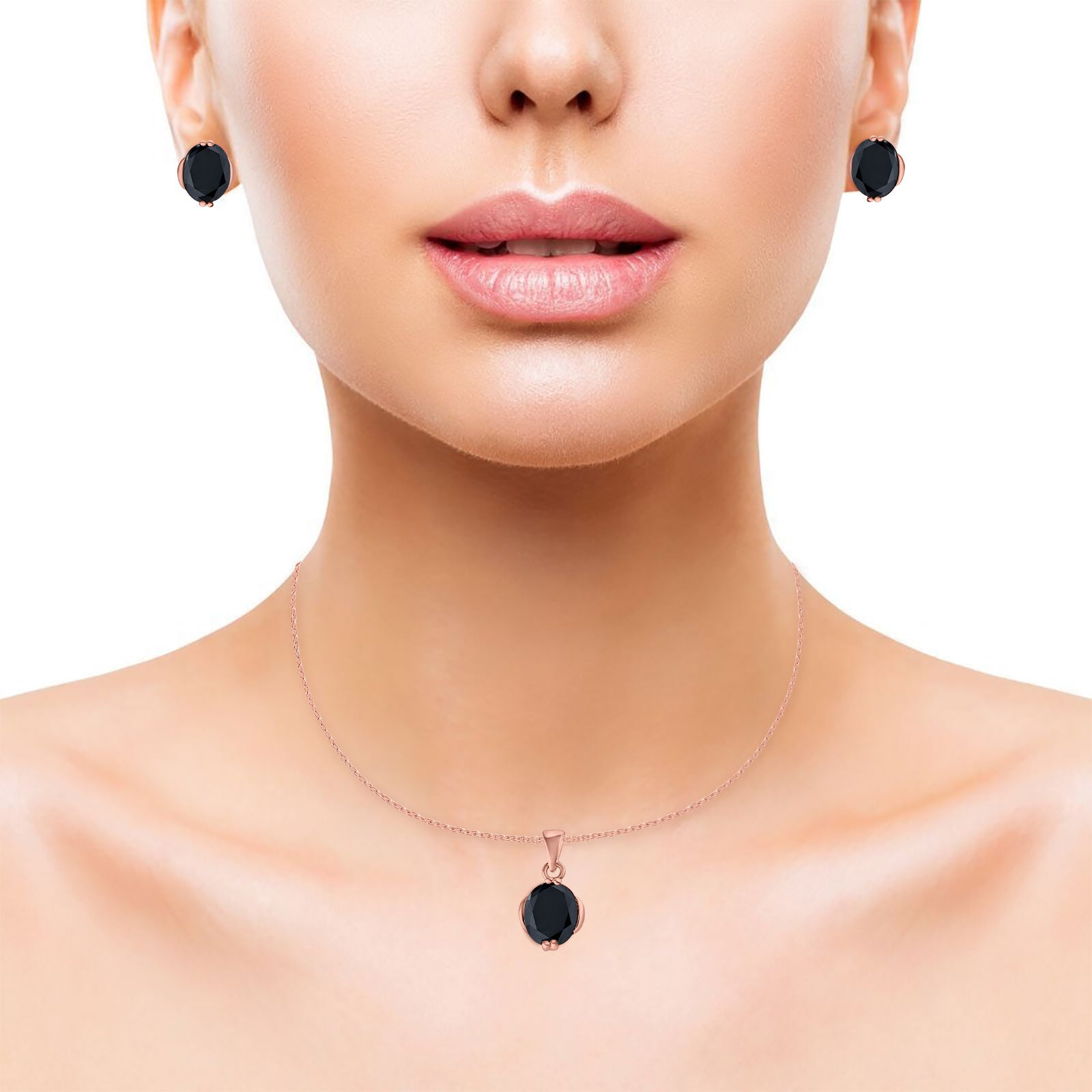 Jewelry Matching Set Pendant Earring Oval Simulated CZ 925 Sterling Silver