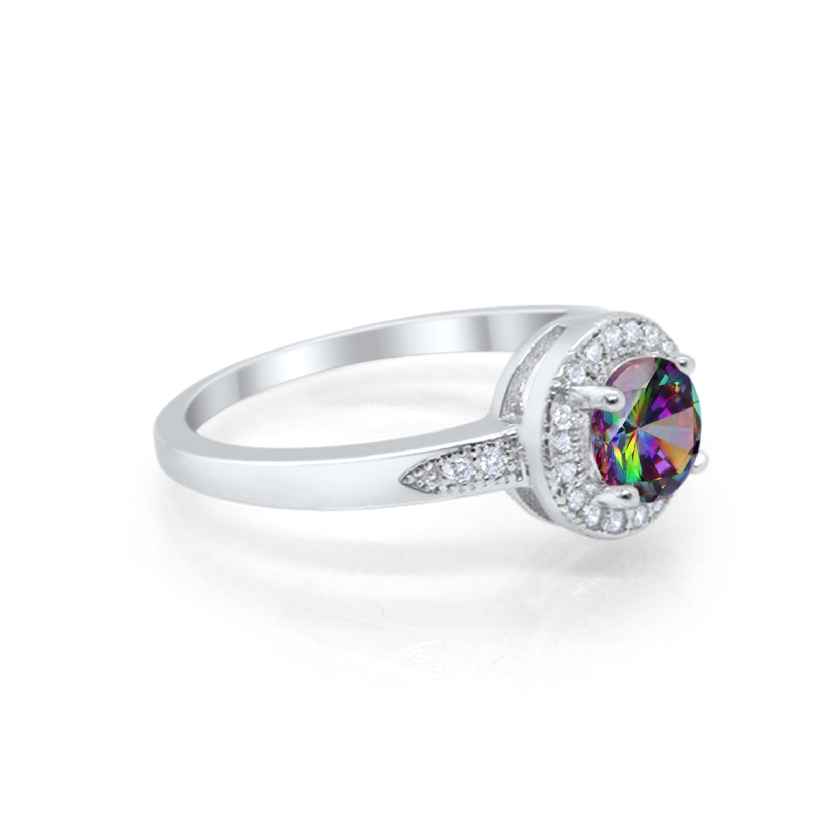 Halo Wedding Engagement Ring Round Cubic Zirconia 925 Sterling Silver -3