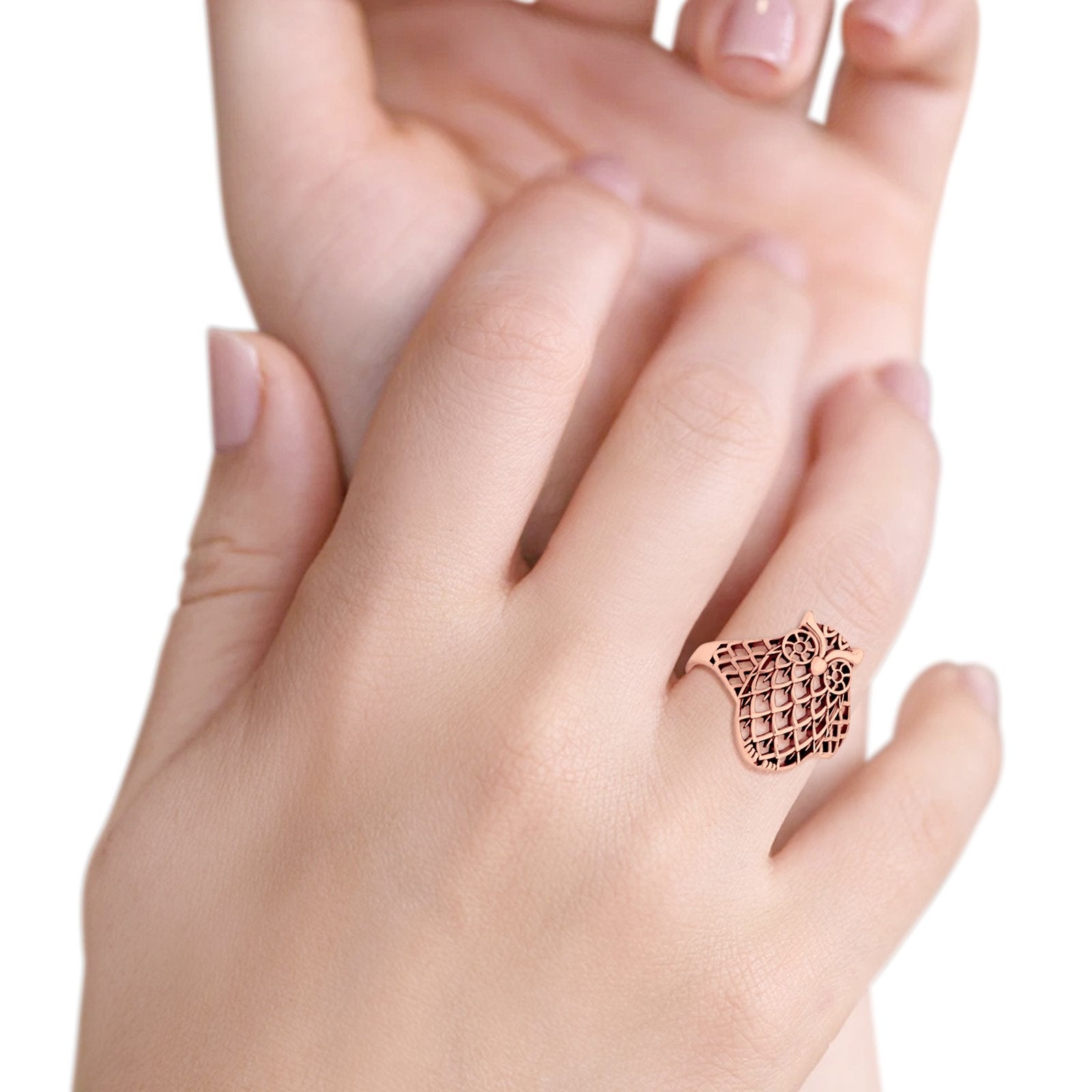 Filigree Owl Ring Band 925 Sterling Silver Lucky Owl
