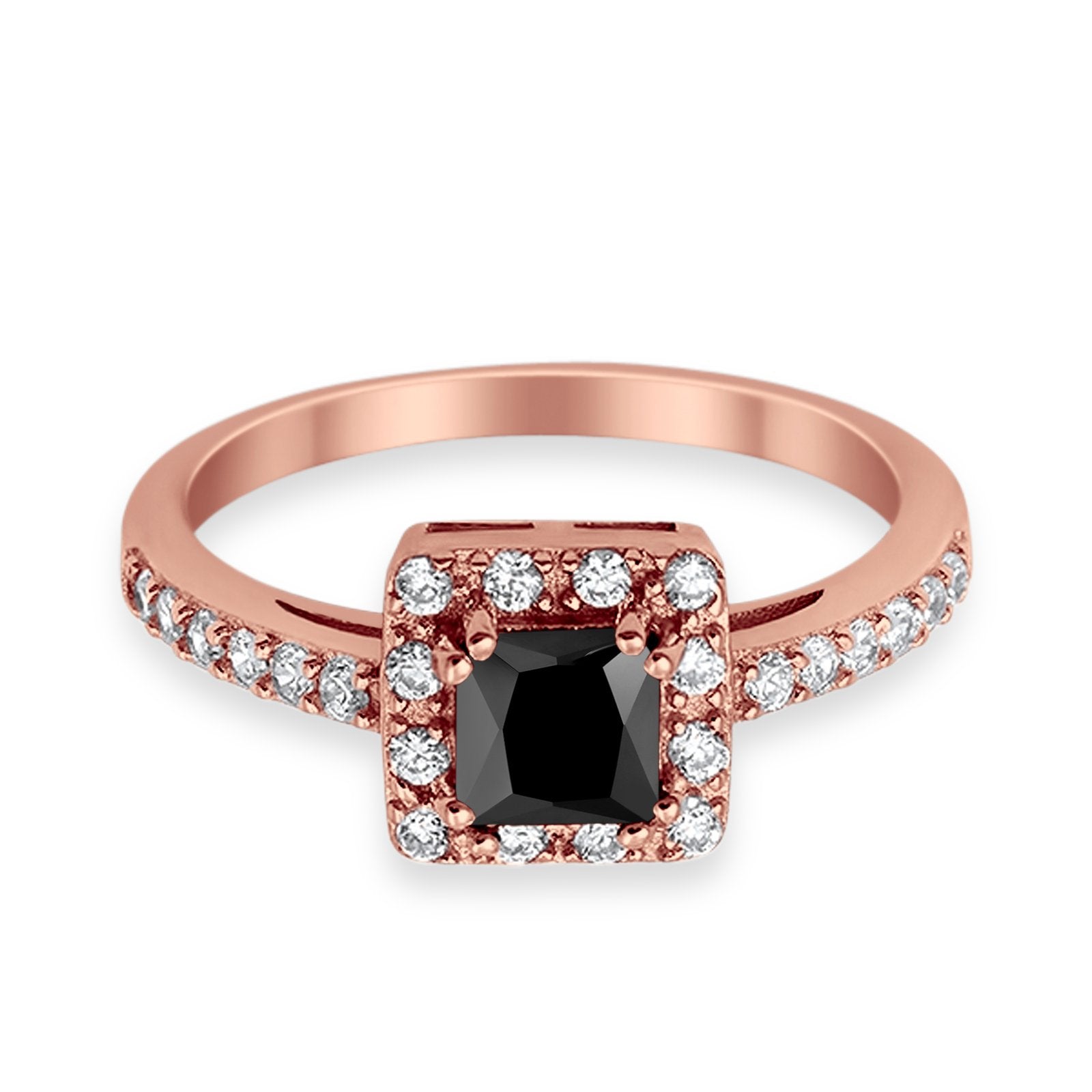 Halo Engagement Ring Princess Cut Simulated CZ 925 Sterling Silver