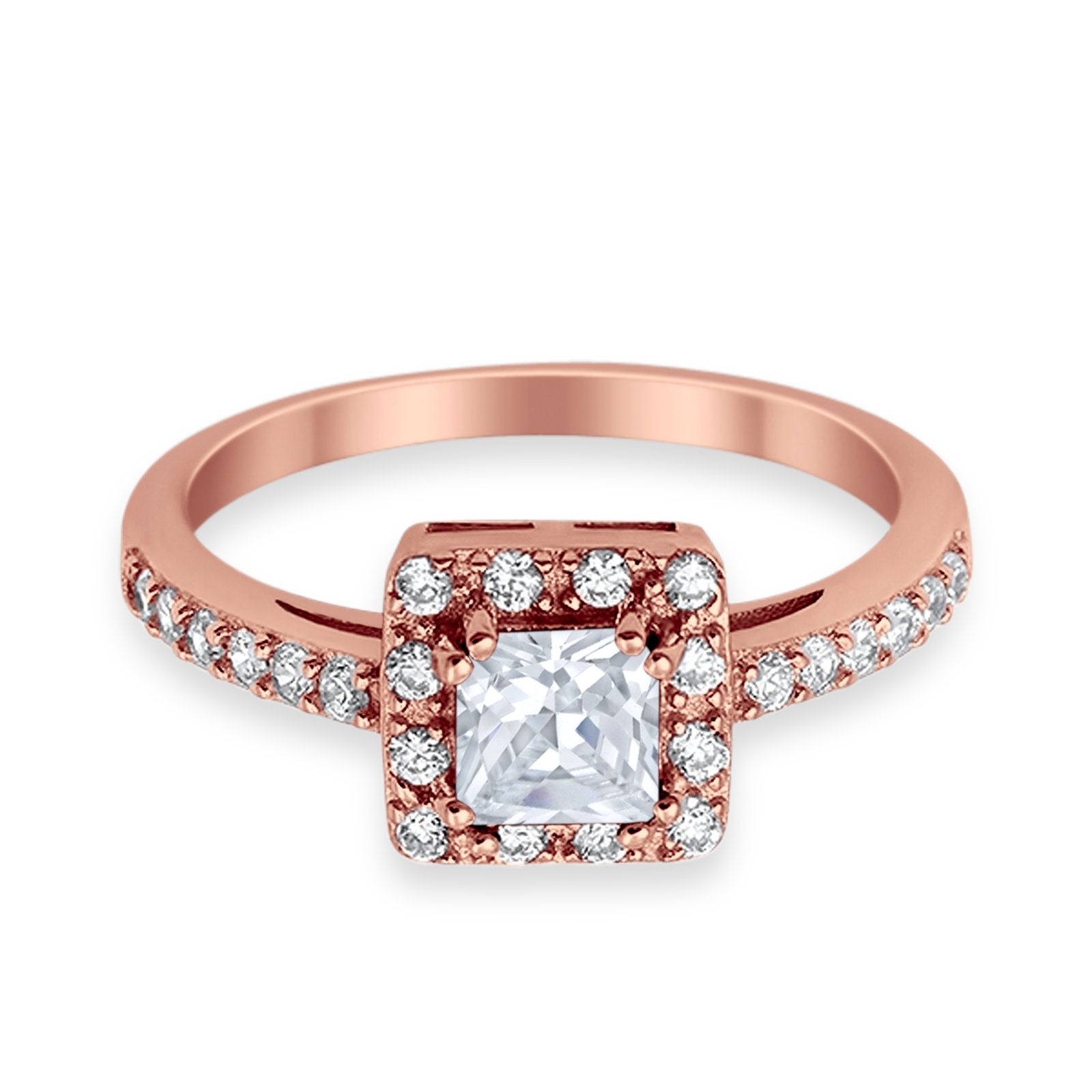 Halo Engagement Ring Princess Cut Simulated CZ 925 Sterling Silver