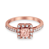 Halo Engagement Ring Princess Cut Simulated CZ 925 Sterling Silver