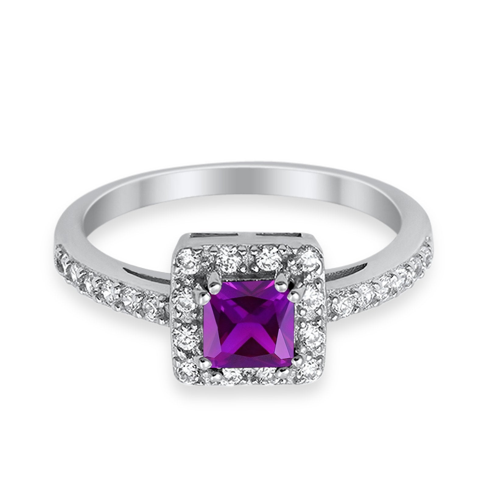 Halo Engagement Ring Princess Cut Simulated CZ 925 Sterling Silver