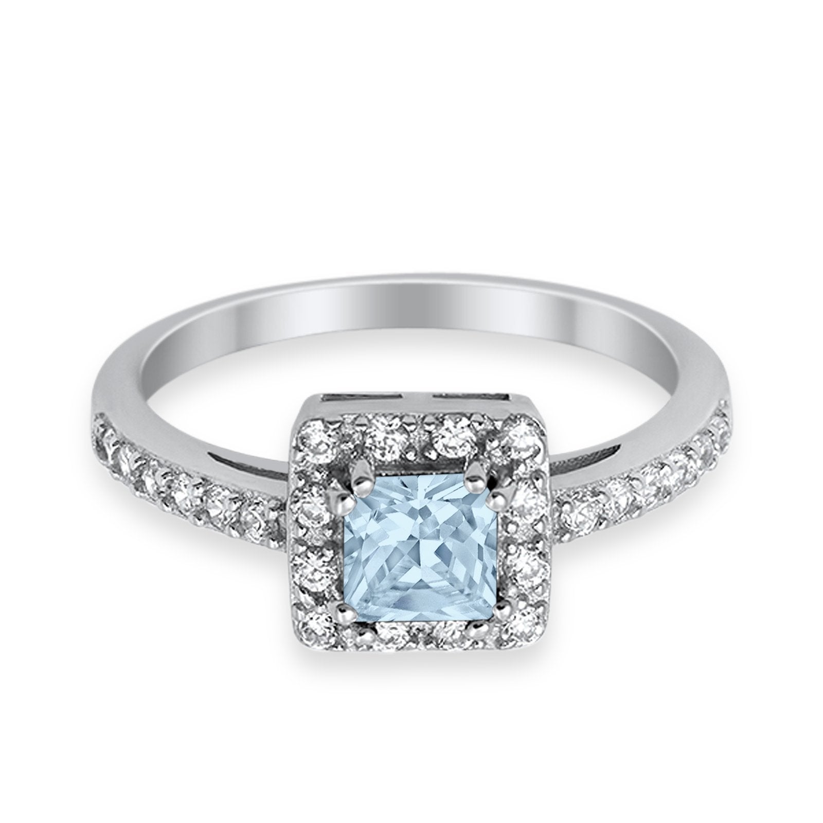 Halo Engagement Ring Princess Cut Simulated CZ 925 Sterling Silver