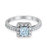 Halo Engagement Ring Princess Cut Simulated CZ 925 Sterling Silver