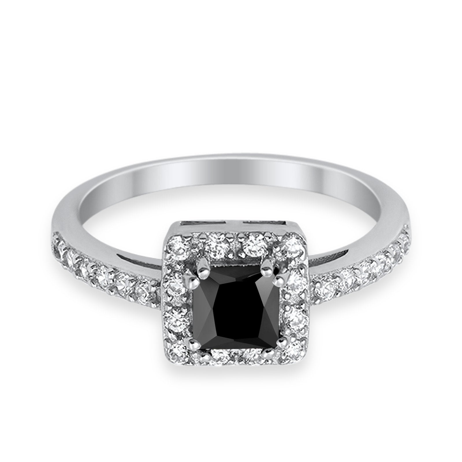 Halo Engagement Ring Princess Cut Simulated CZ 925 Sterling Silver