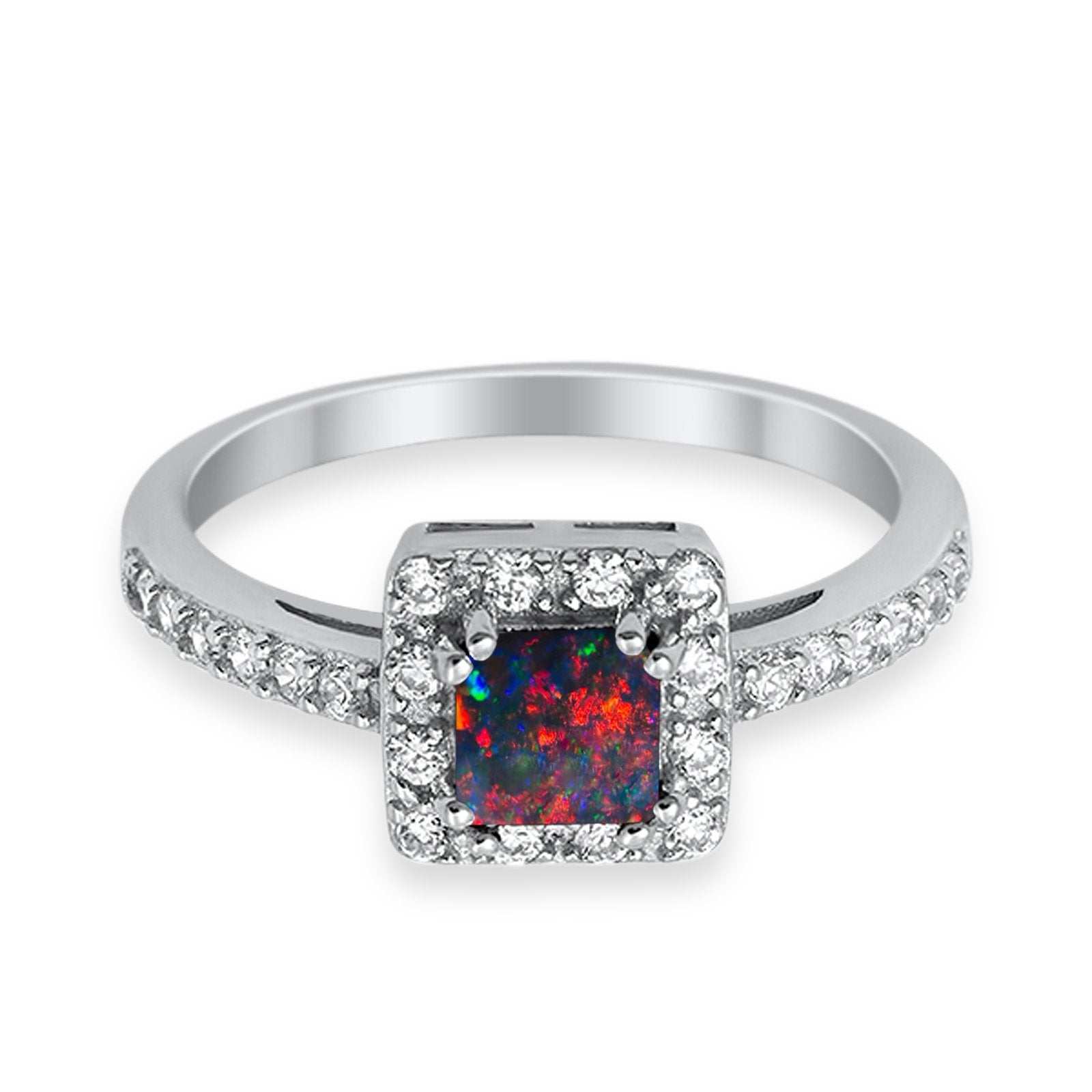 Halo Engagement Ring Princess Cut Simulated CZ 925 Sterling Silver