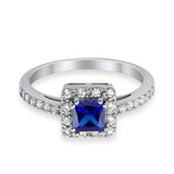 Halo Engagement Ring Princess Cut Simulated CZ 925 Sterling Silver