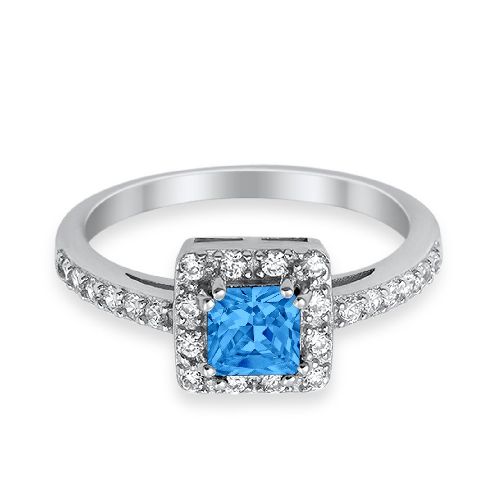 Halo Engagement Ring Princess Cut Simulated CZ 925 Sterling Silver