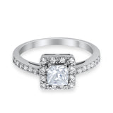 Halo Engagement Ring Princess Cut Simulated CZ 925 Sterling Silver